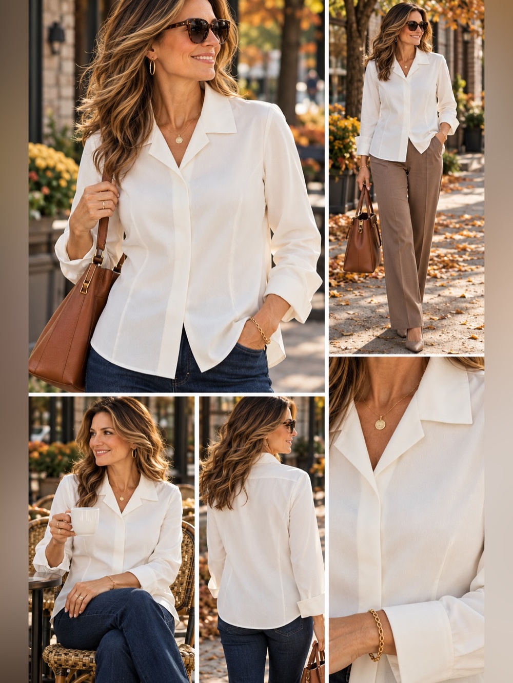 Chico’s Non-Iron Ivory Hidden Button Blouse Size 1 Classic Shirt M(8-10)